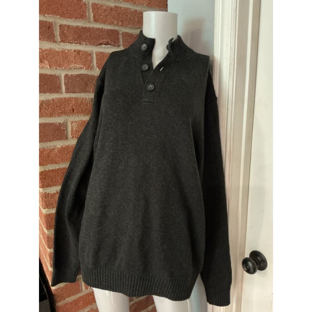 IZOD Charcoal Gray Quarter Button Mock Neck Sweater XL Academia